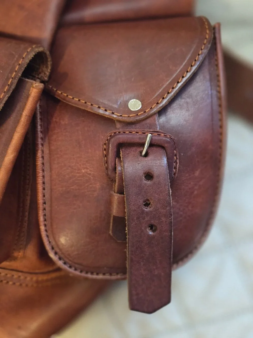 Men's Brown Leather Buckle Backpack